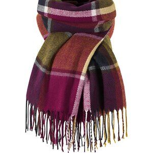 Women's Red Purple Winter Cashmere Feel Plaid Scarf Pashmina Shawls And Wraps